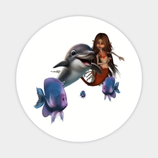 Cute mermaid and funny dolphin Magnet